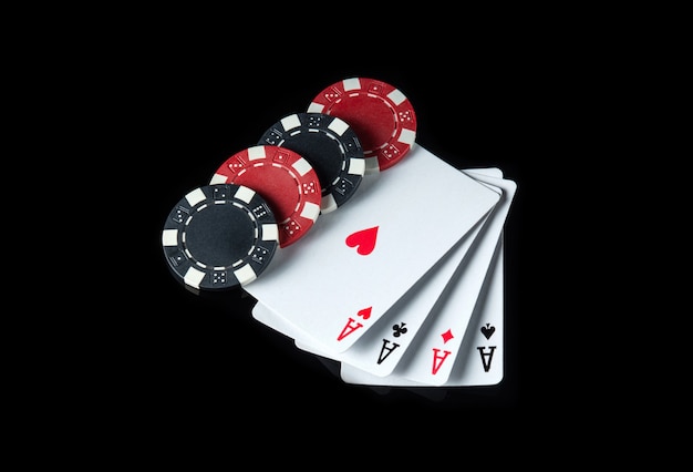 Four Kind Quads Cards Chips Black Background Winning Combination Poker Club Casino 192985 1091