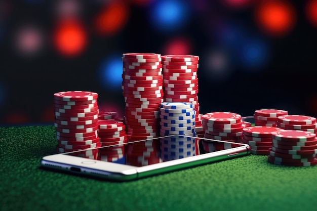 Poker Chips Smartphone Green Felt Online Gambling Addiction 77190 17386 4