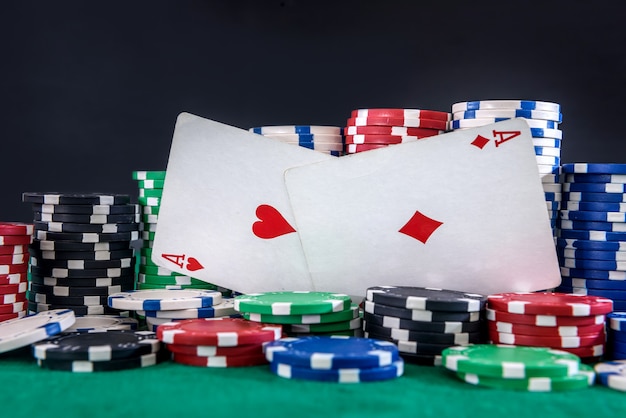 Two Aces Poker Chips Table Close Up 359031 11099